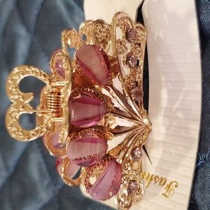 Large Hair Claw Clip Gold tone Amethyst-Color Design